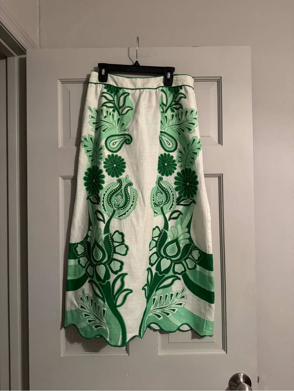 FARM Rio White Maxi Skirt with Green Floral Motif